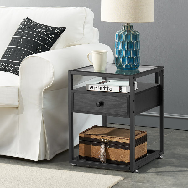 Foundry Select Quarles Glass Top End Table with Storage & Reviews Wayfair